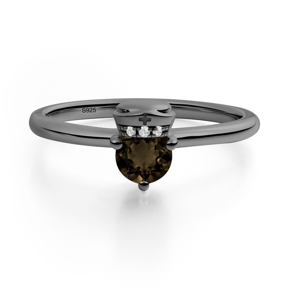 Cap Inspired Round Smoky Quartz Ring - LUO Jewelry #metal_black finish sterling silver