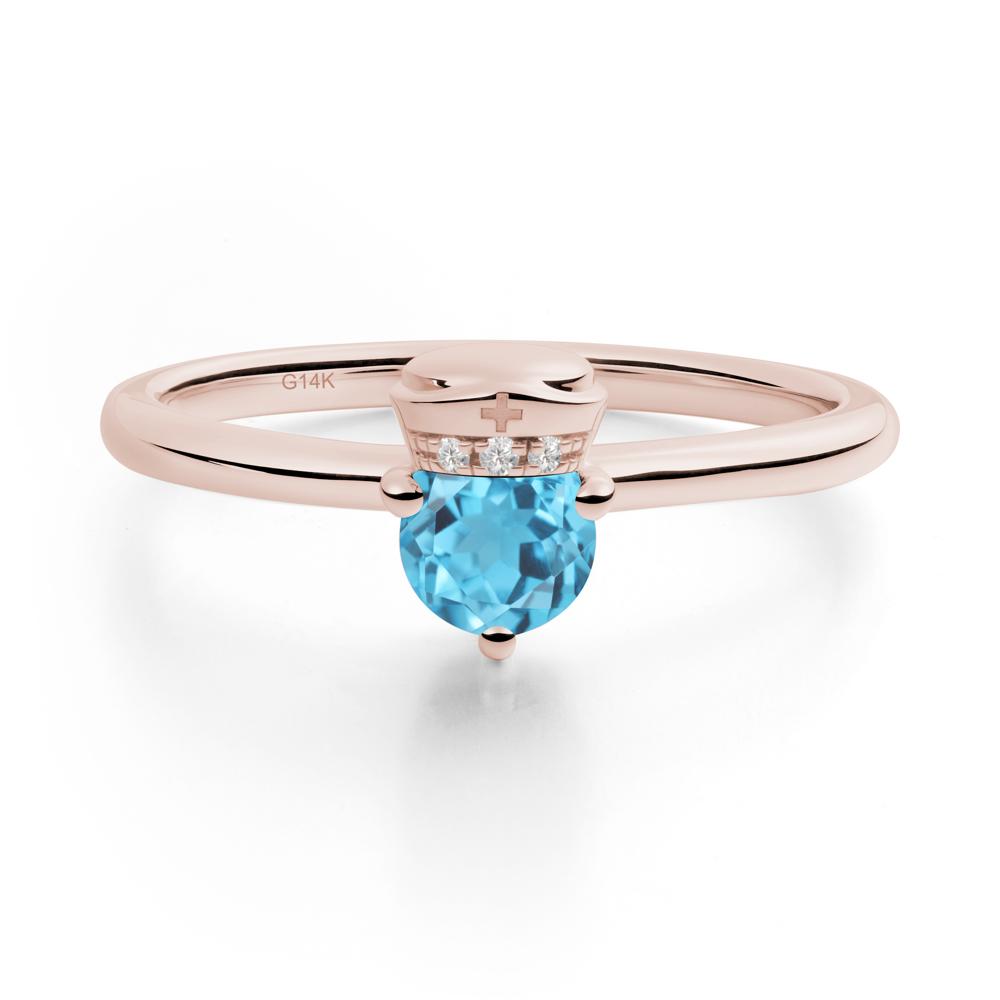 Nurse Cap Inspired Swiss Blue Topaz Ring - LUO Jewelry #metal_14k rose gold