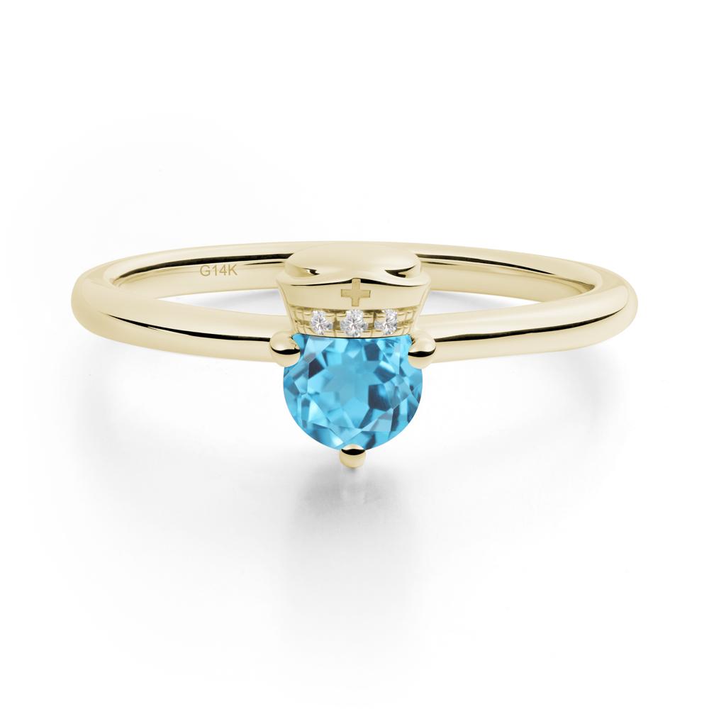 Nurse Cap Inspired Swiss Blue Topaz Ring - LUO Jewelry #metal_14k yellow gold