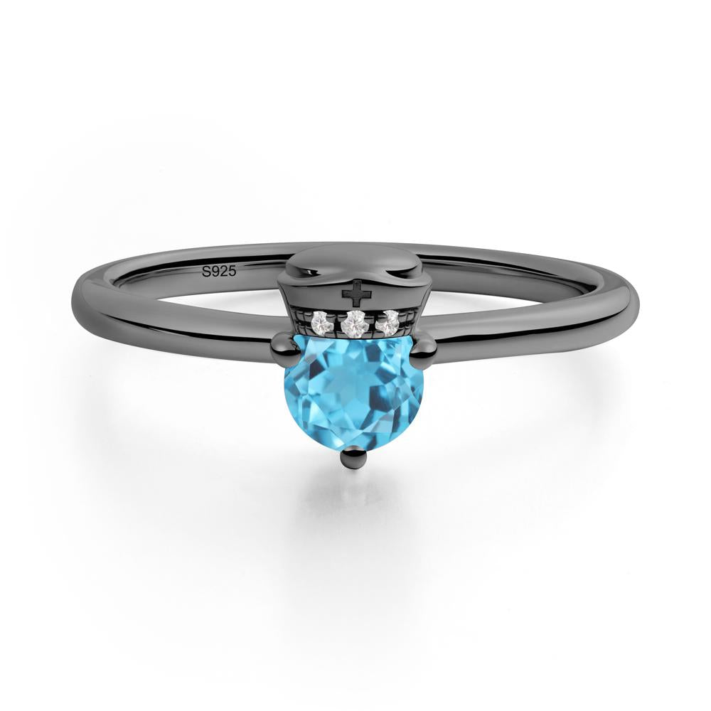 Nurse Cap Inspired Swiss Blue Topaz Ring - LUO Jewelry #metal_black finish sterling silver