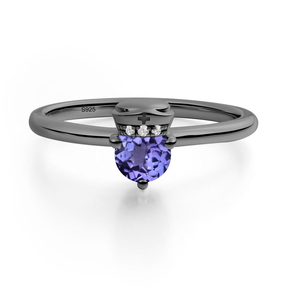 Nurse Cap Inspired Tanzanite Ring - LUO Jewelry #metal_black finish sterling silver