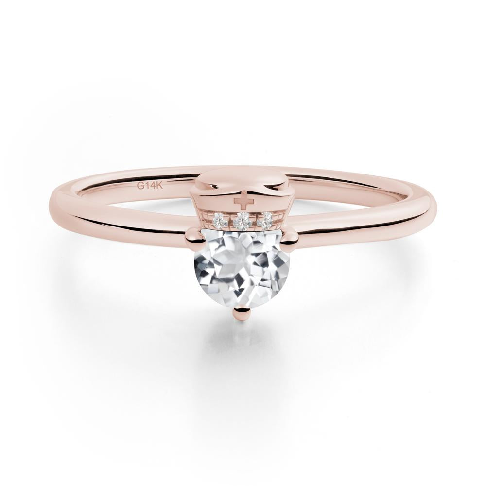 Cap Inspired Round White Topaz Ring - LUO Jewelry #metal_14k rose gold