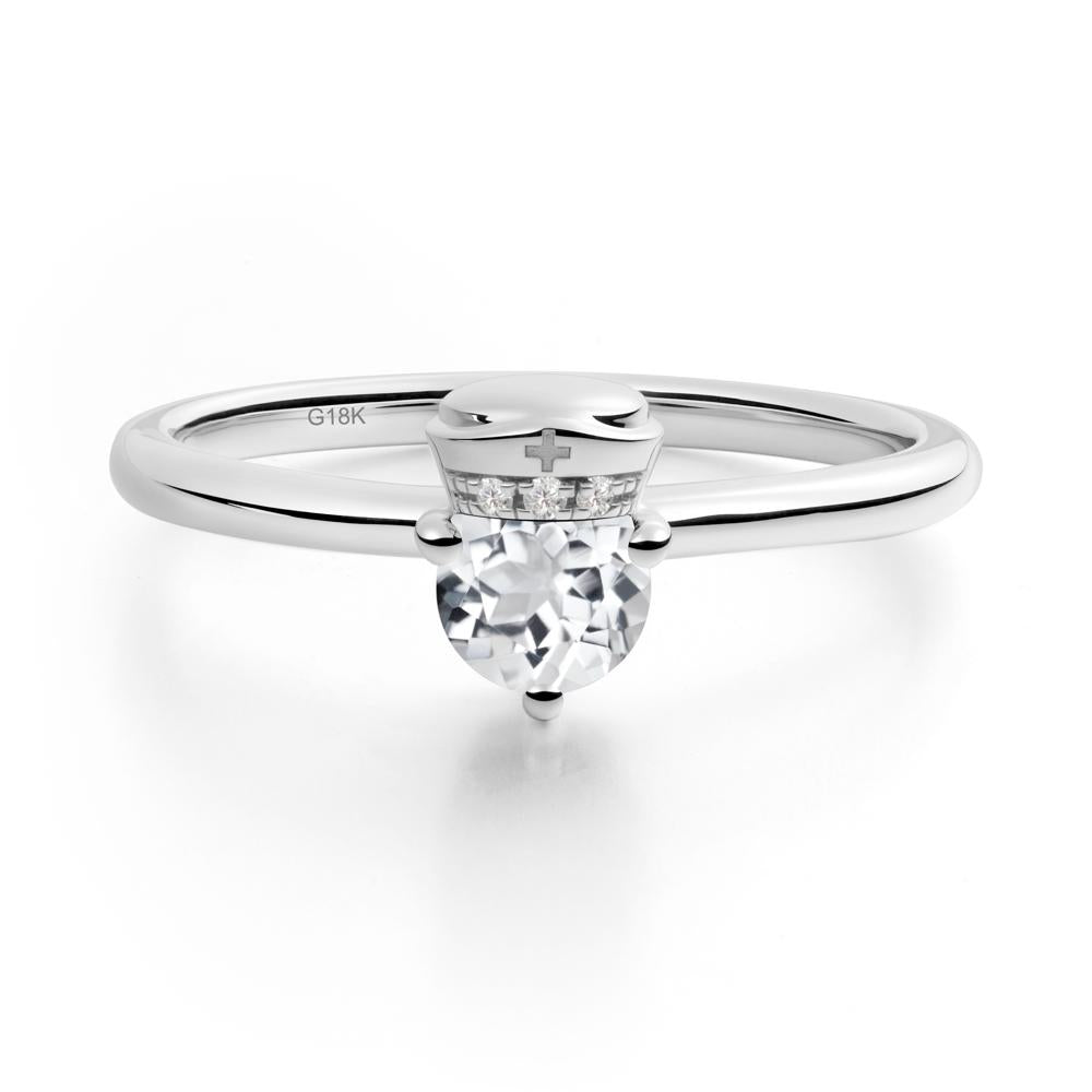 Cap Inspired Round White Topaz Ring - LUO Jewelry #metal_18k white gold