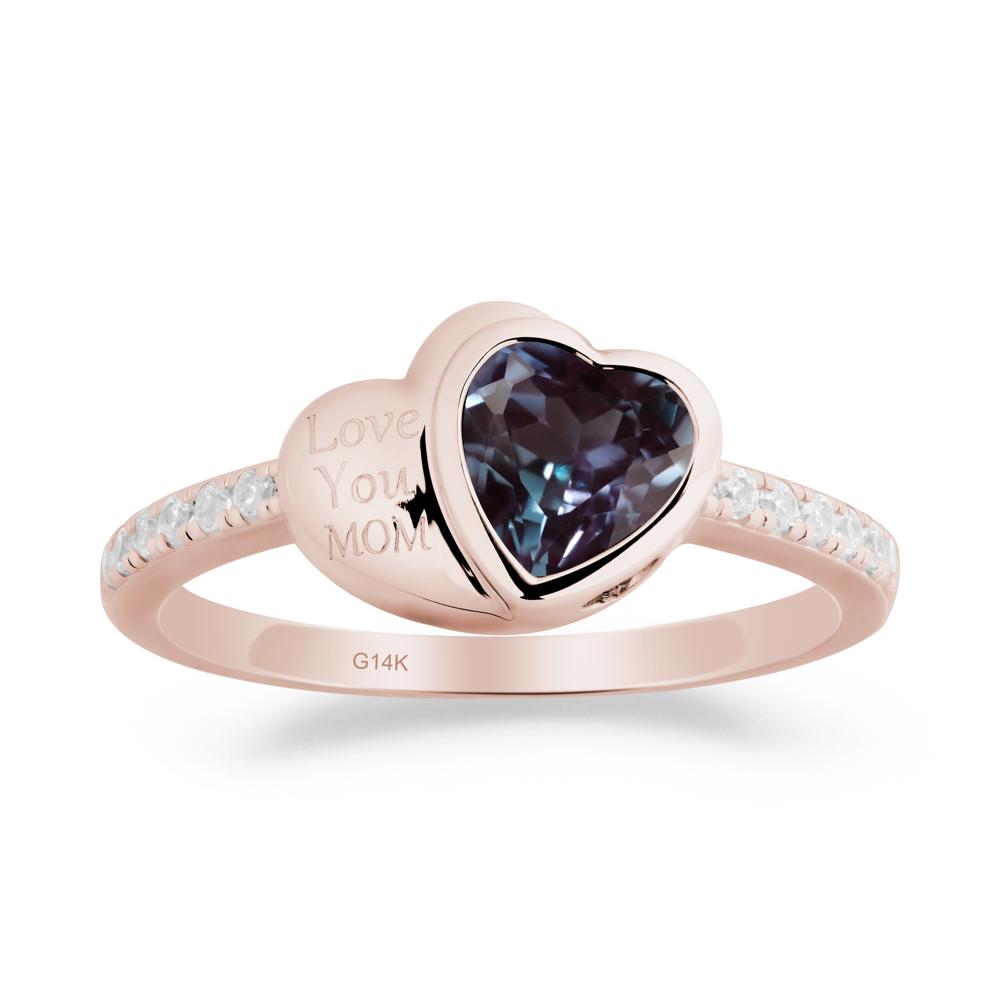 Bezel Set Heart Shaped Alexandrite Ring - LUO Jewelry #metal_14k rose gold