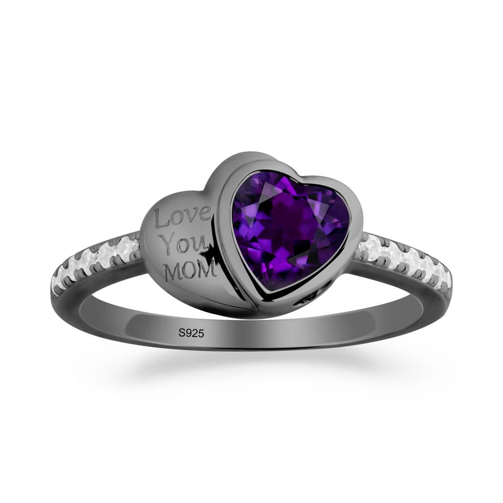 Heart Shaped Amethyst Ring for Mother's Day - LUO Jewelry #metal_black finish sterling silver