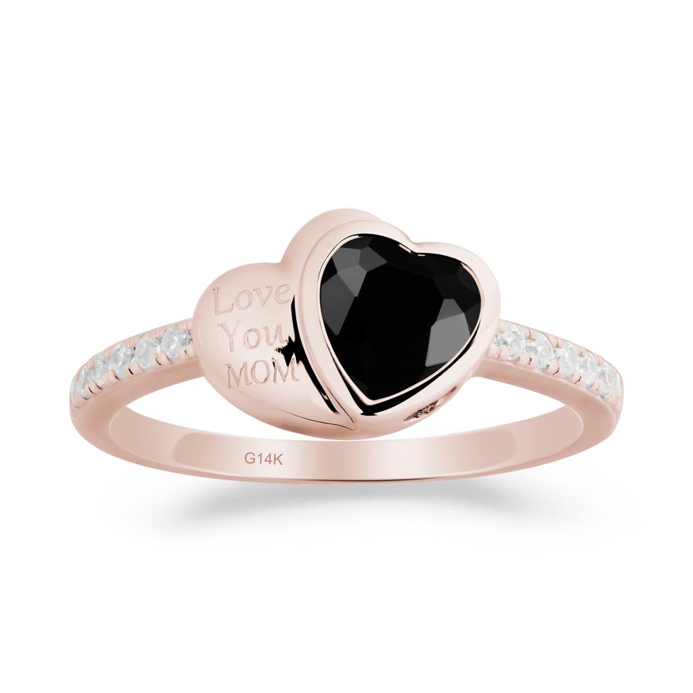 Bezel Set Heart Shaped Black Spinel Ring - LUO Jewelry #metal_14k rose gold