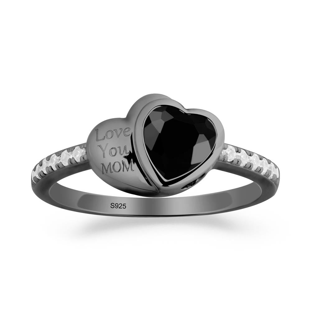 Bezel Set Heart Shaped Black Spinel Ring - LUO Jewelry #metal_black finish sterling silver