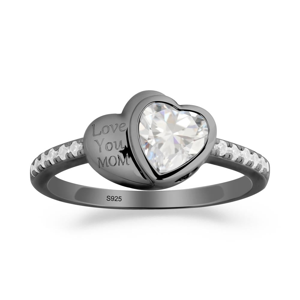 Bezel Set Heart Shaped Cubic Zirconia Ring - LUO Jewelry #metal_black finish sterling silver