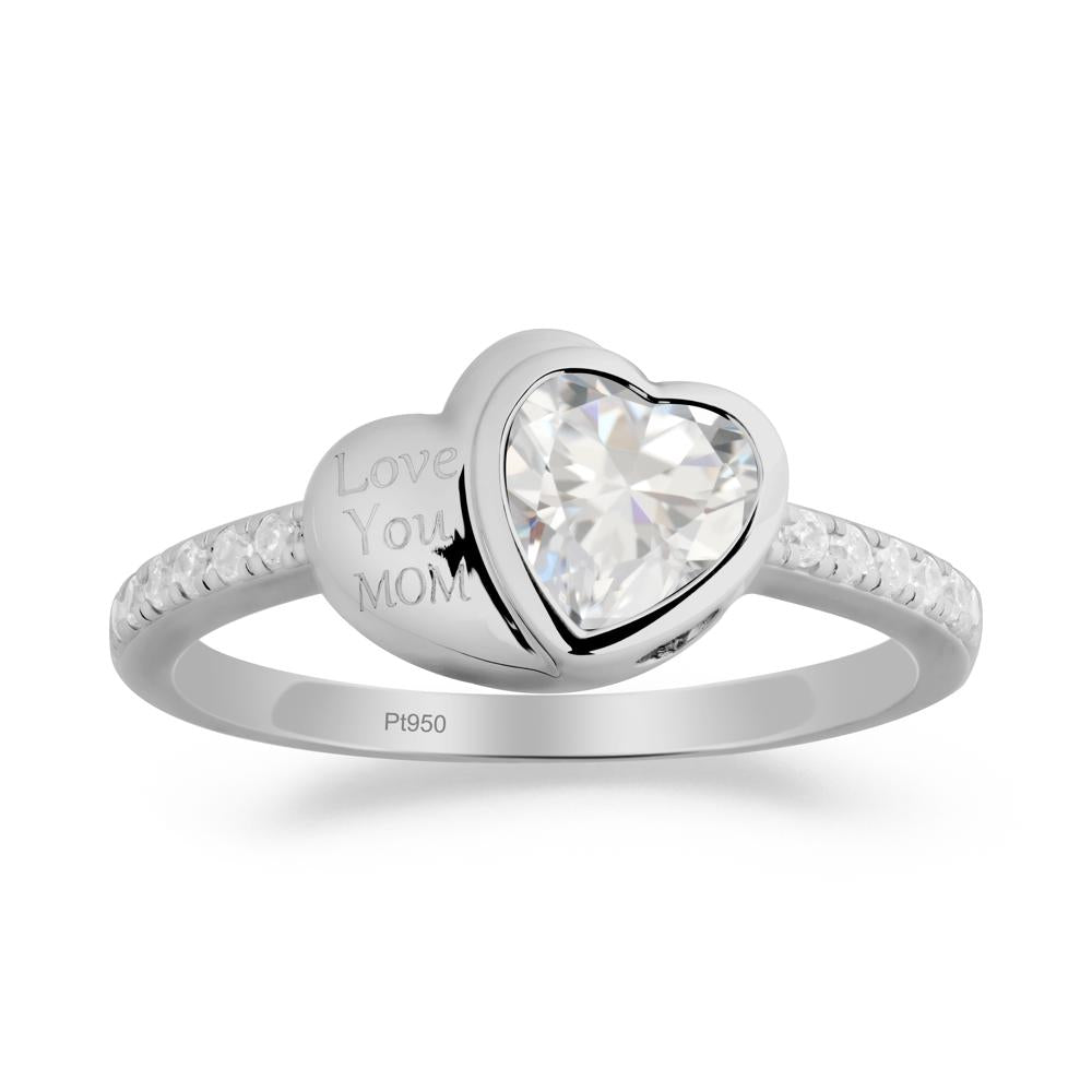 Bezel Set Heart Shaped Cubic Zirconia Ring - LUO Jewelry #metal_platinum