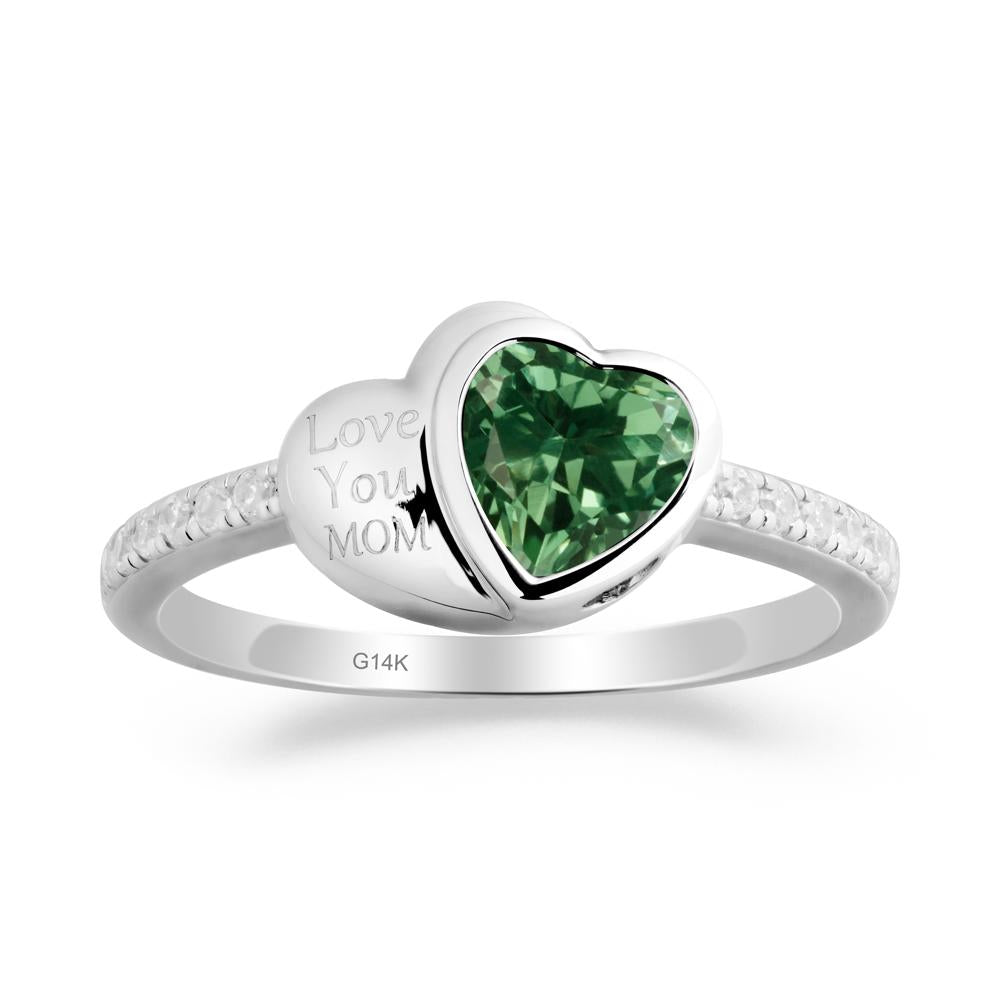Bezel Set Heart Shaped Green Sapphire Ring - LUO Jewelry #metal_14k white gold