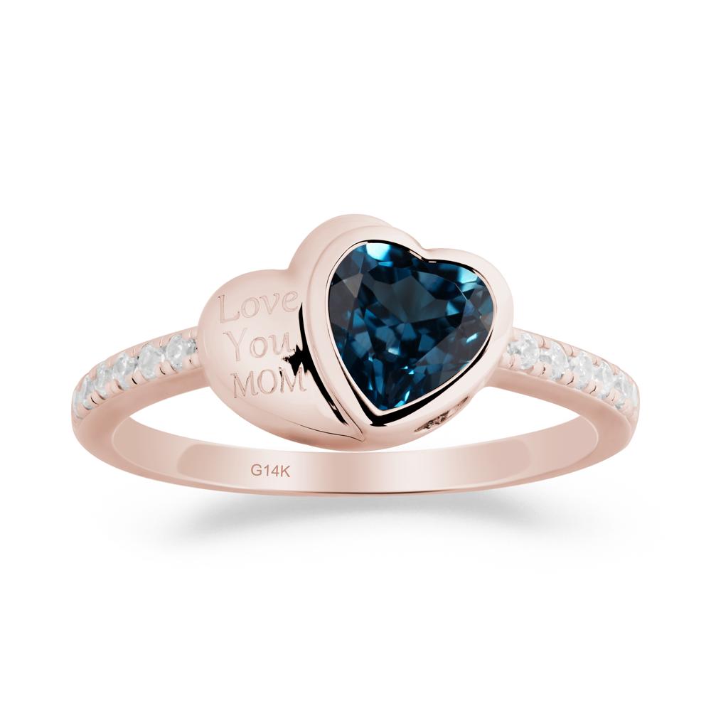 Heart Shaped London Blue Topaz Ring for Mother's Day - LUO Jewelry #metal_14k rose gold