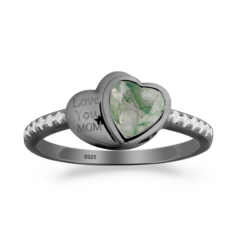 Moss Agate Double Heart Ring - LUO Jewelry #metal_black finish sterling silver