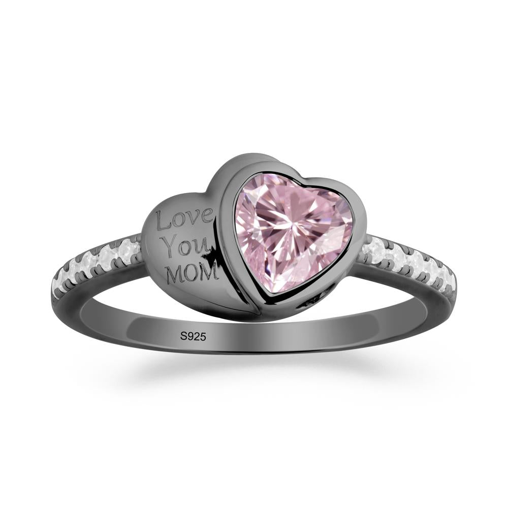 Bezel Set Heart Shaped Pink Cubic Zirconia Ring - LUO Jewelry #metal_black finish sterling silver