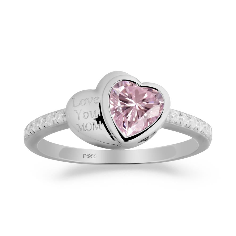Bezel Set Heart Shaped Pink Cubic Zirconia Ring - LUO Jewelry #metal_platinum