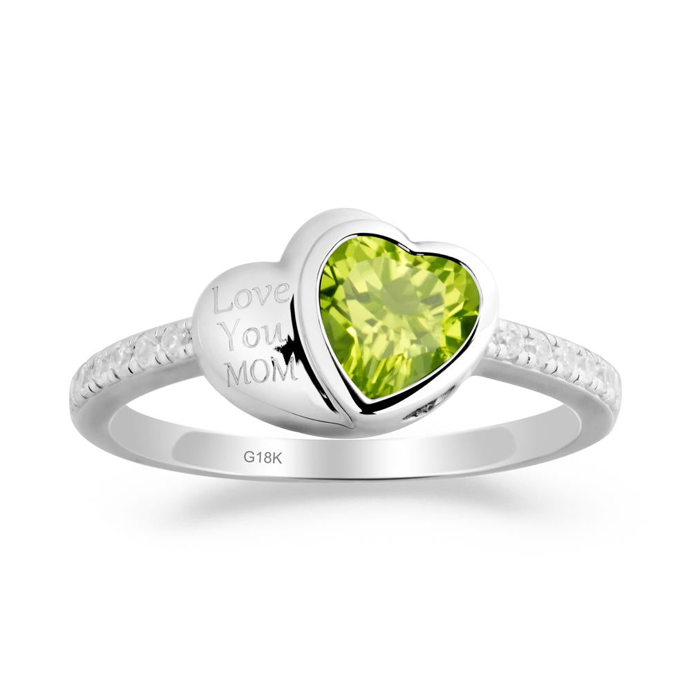 Bezel Set Heart Shaped Peridot Ring - LUO Jewelry #metal_18k white gold