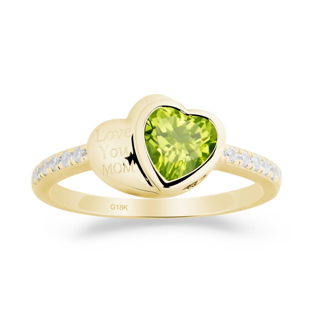 Bezel Set Heart Shaped Peridot Ring - LUO Jewelry #metal_18k yellow gold