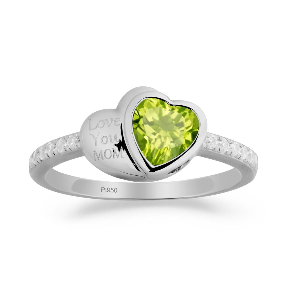 Bezel Set Heart Shaped Peridot Ring - LUO Jewelry #metal_platinum