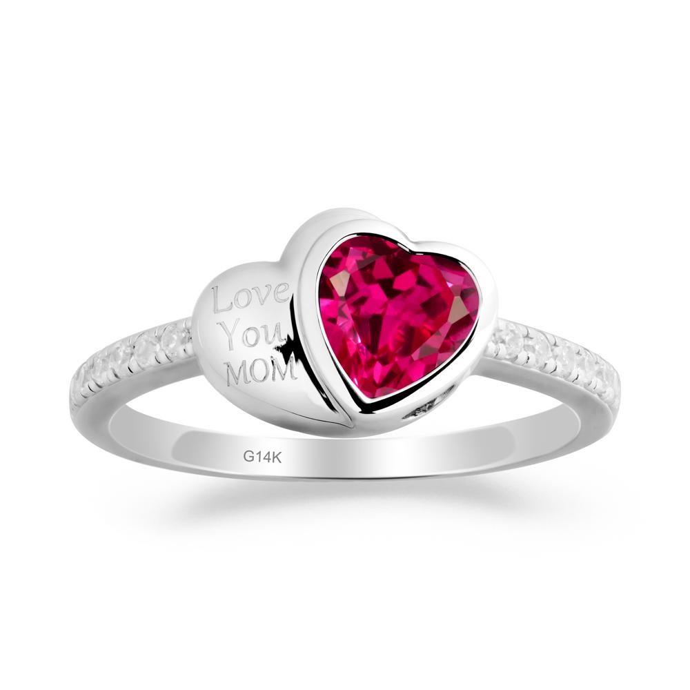 Bezel Set Heart Shaped Ruby Ring - LUO Jewelry #metal_14k white gold