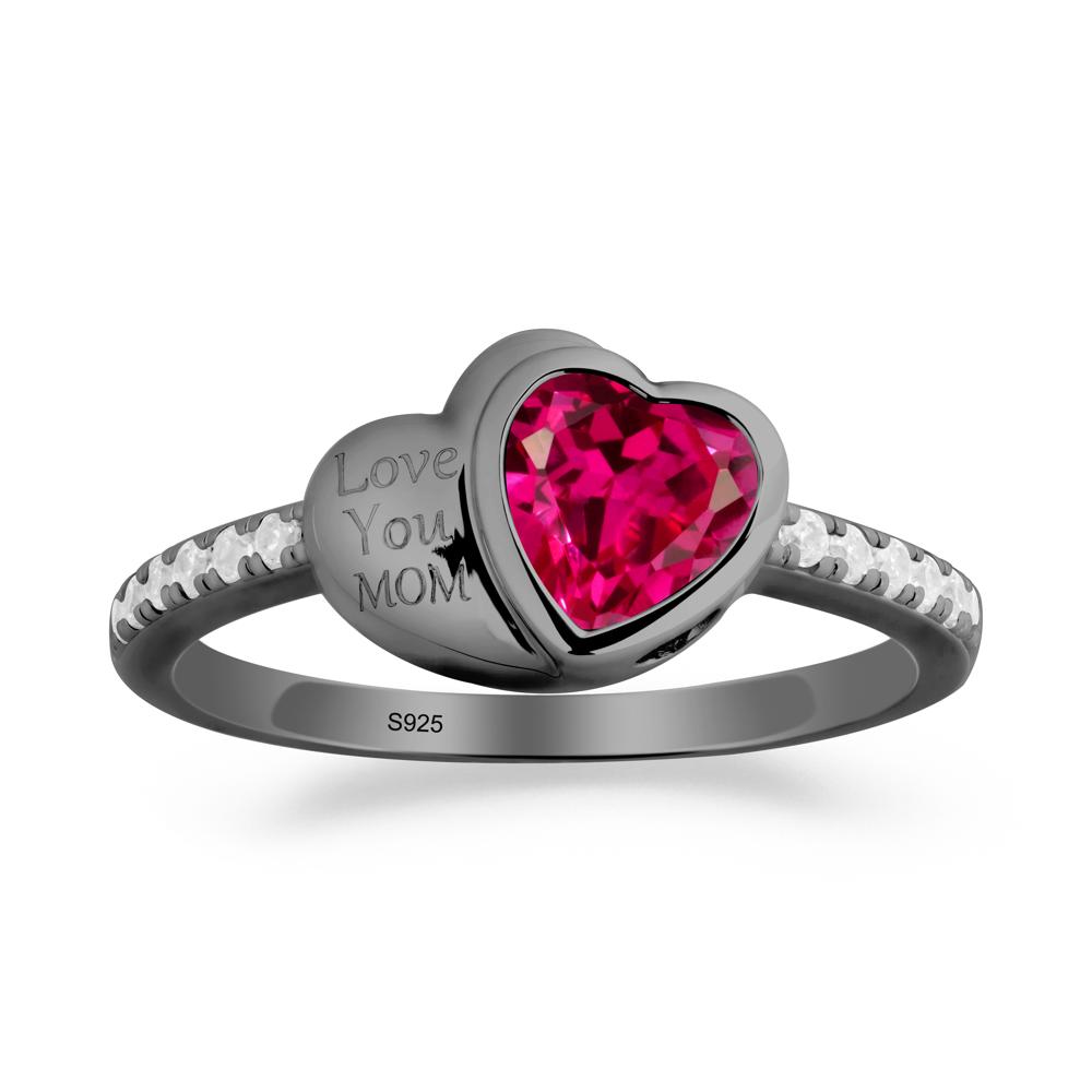 Bezel Set Heart Shaped Ruby Ring - LUO Jewelry #metal_black finish sterling silver