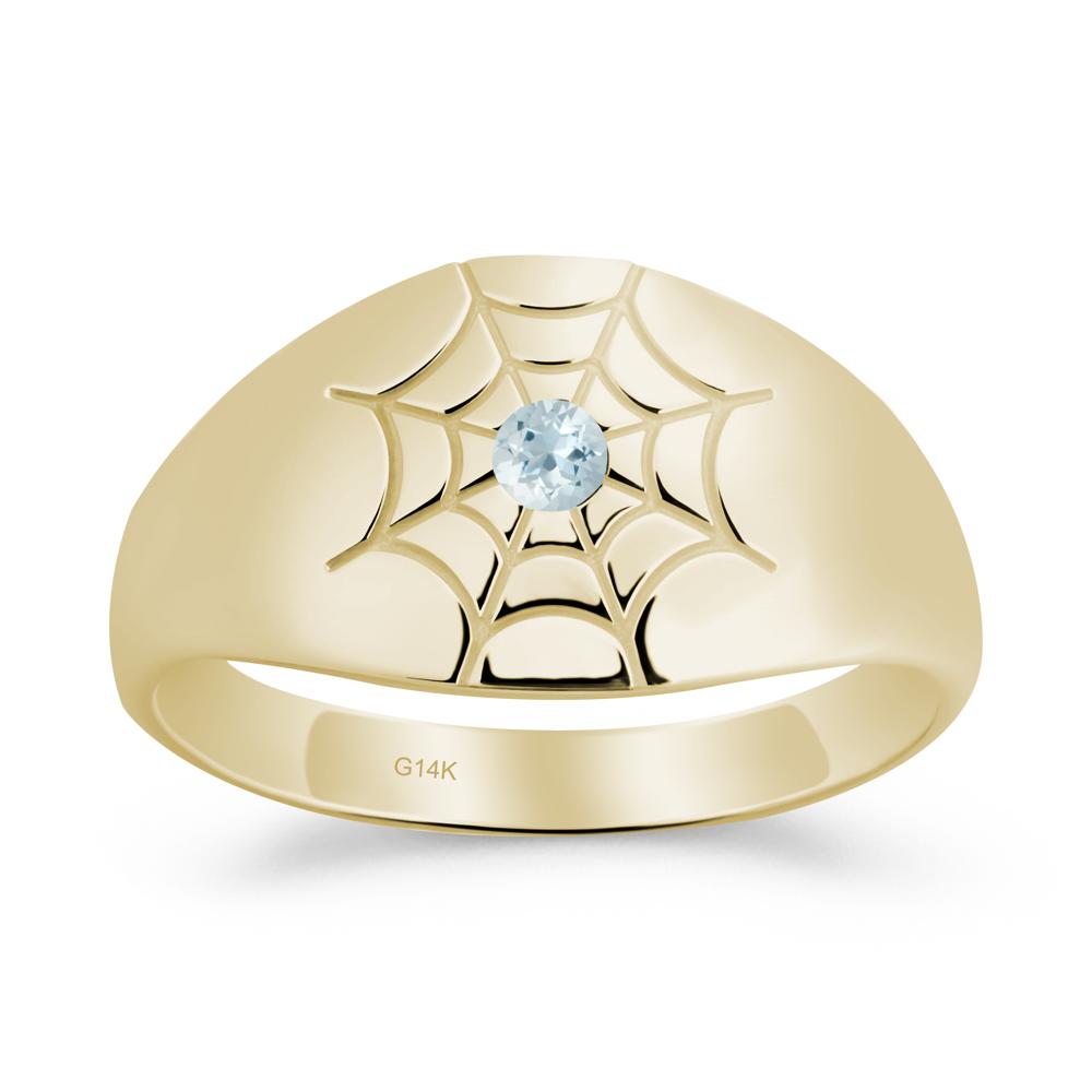 Men's Gothic Aquamarine Ring with Spider Wed - LUO Jewelry #metal_14k yellow gold