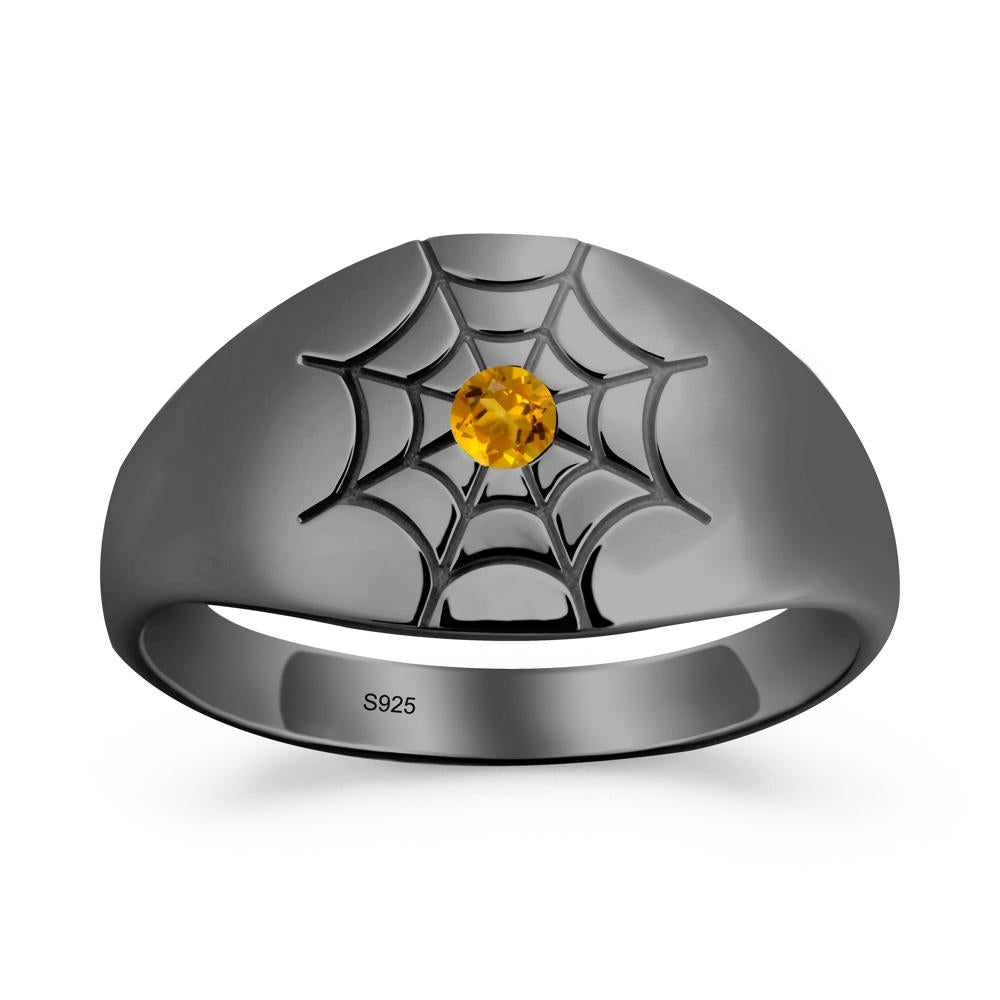 Men's Gothic Citrine Ring with Spider Wed - LUO Jewelry #metal_black finish sterling silver