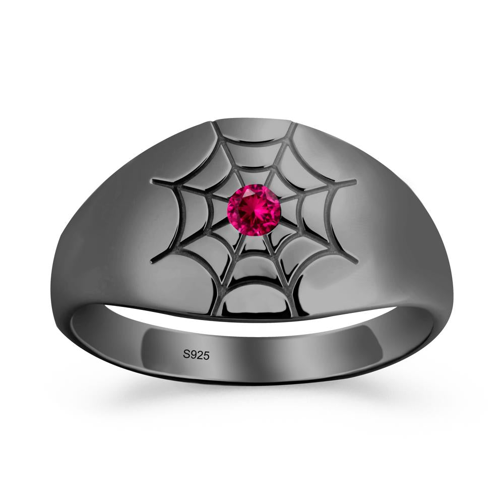 Men's Gothic Ruby Ring with Spider Wed - LUO Jewelry #metal_black finish sterling silver