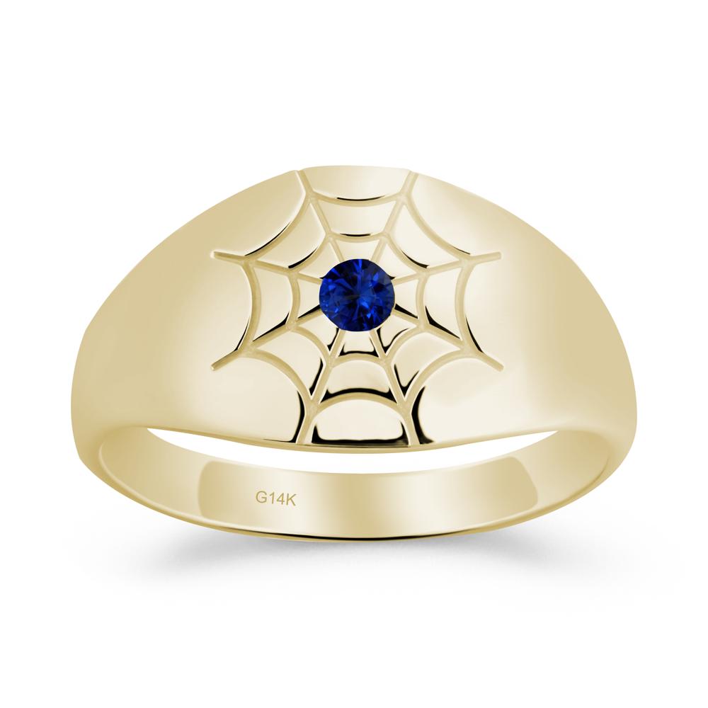 Men's Gothic Sapphire Ring with Spider Wed - LUO Jewelry #metal_14k yellow gold