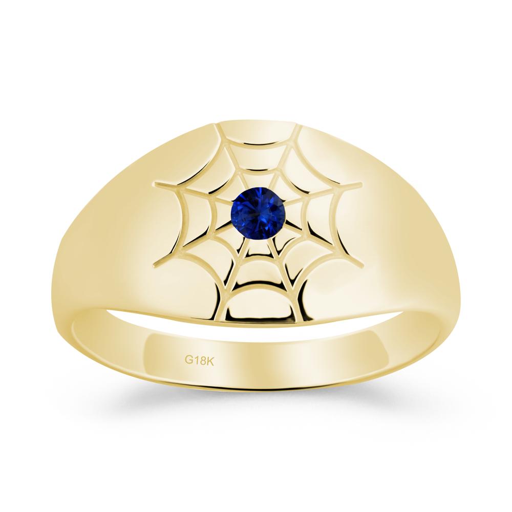 Men's Gothic Sapphire Ring with Spider Wed - LUO Jewelry #metal_18k yellow gold