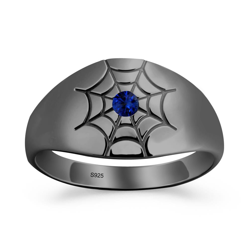 Men's Gothic Sapphire Ring with Spider Wed - LUO Jewelry #metal_black finish sterling silver