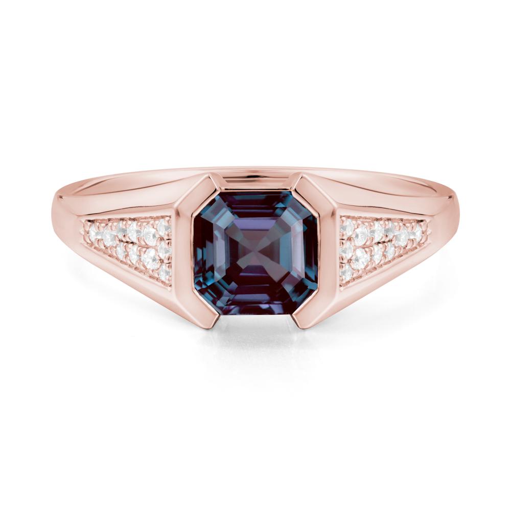Asscher Cut Alexandrite Bezel Ring - LUO Jewelry #metal_18k rose gold