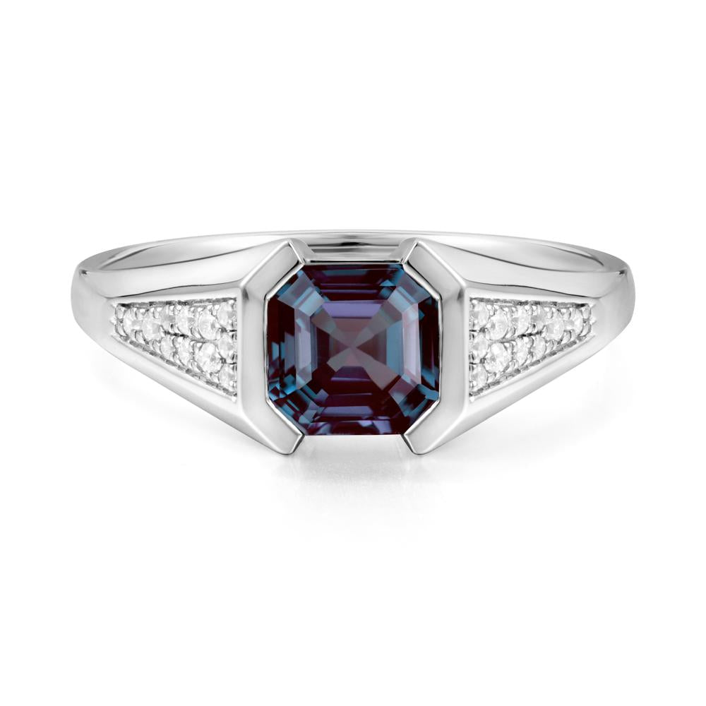 Asscher Cut Alexandrite Bezel Ring - LUO Jewelry #metal_18k white gold