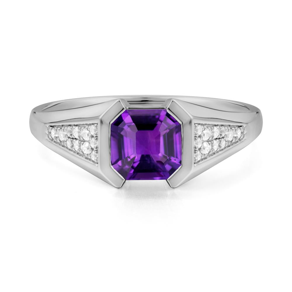 Asscher Cut Amethyst Statement Ring - LUO Jewelry #metal_platinum