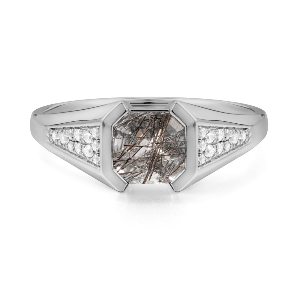 Asscher Cut Black Rutilated Quartz Bezel Ring - LUO Jewelry #metal_platinum