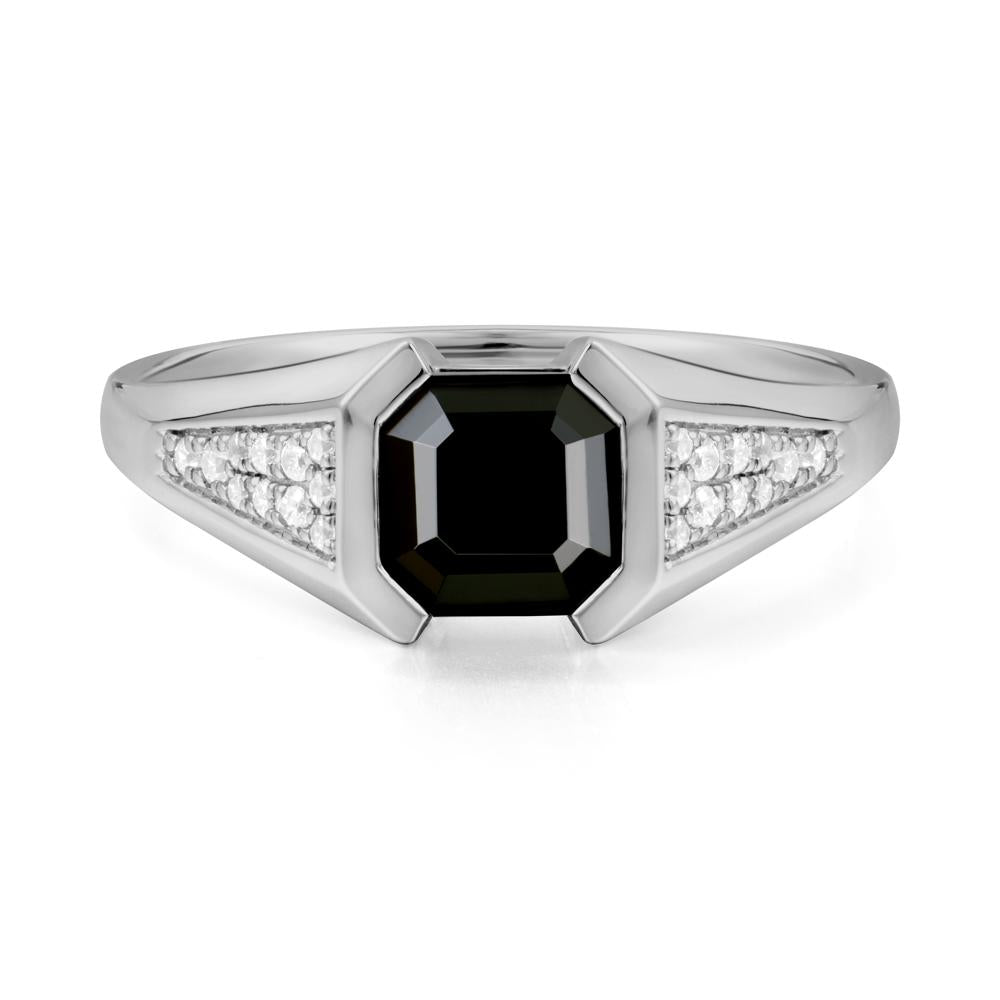 Asscher Cut Black Spinel Statement Ring - LUO Jewelry #metal_platinum