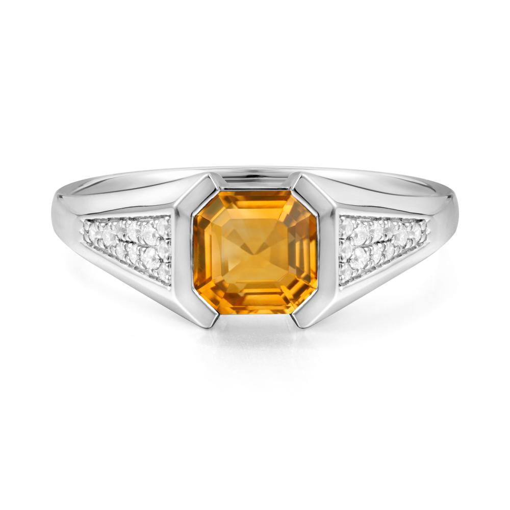 Asscher Cut Citrine Statement Ring - LUO Jewelry #metal_14k white gold
