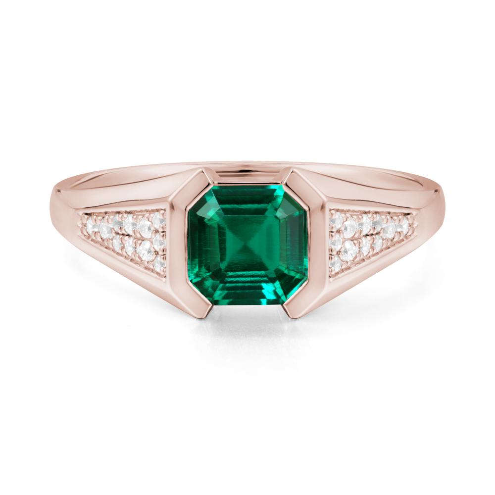 Asscher Cut Emerald Bezel Ring - LUO Jewelry #metal_14k rose gold
