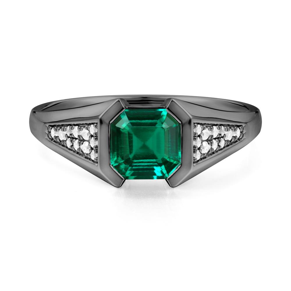Asscher Cut Emerald Bezel Ring - LUO Jewelry #metal_black finish sterling silver