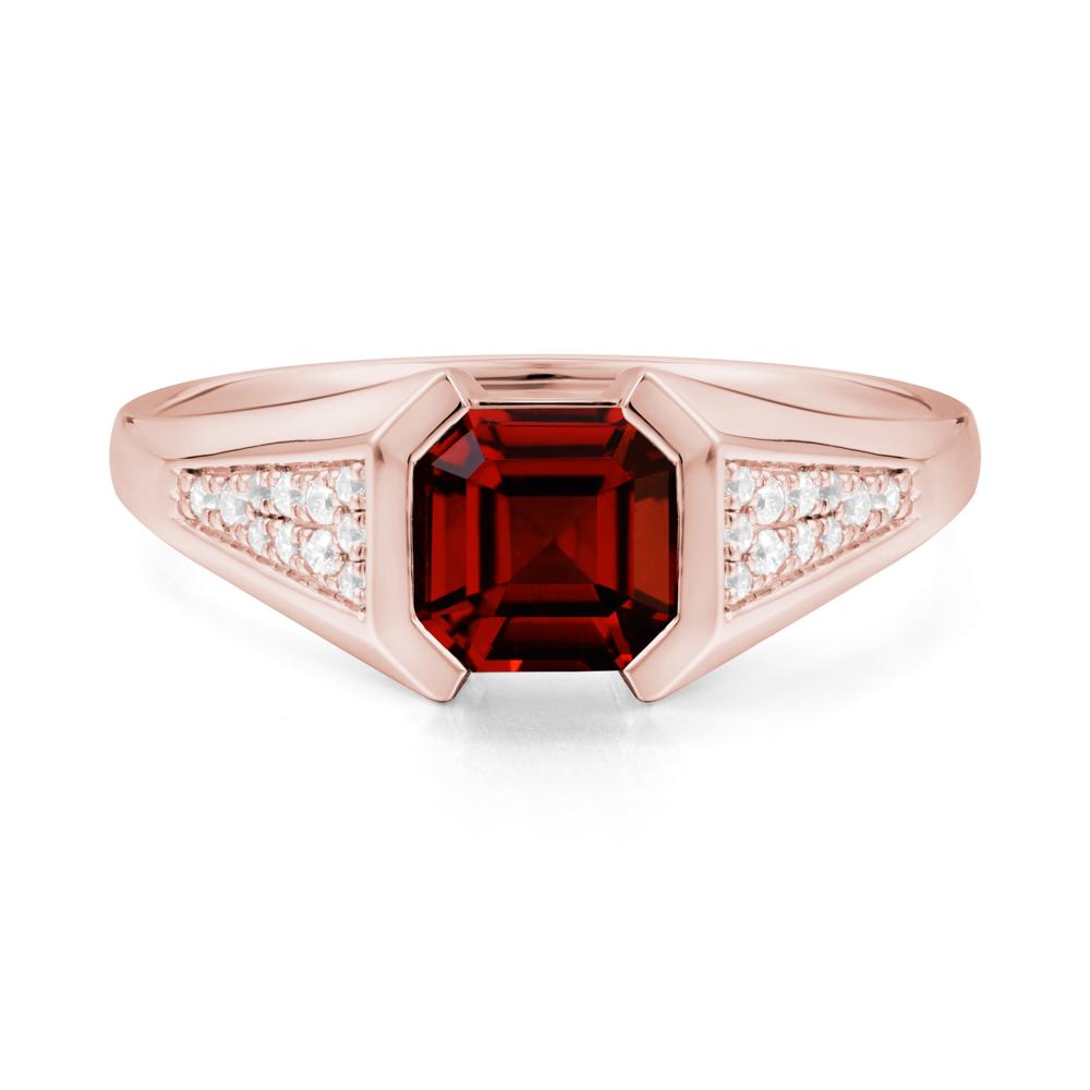 Asscher Cut Garnet Bezel Ring - LUO Jewelry #metal_18k rose gold