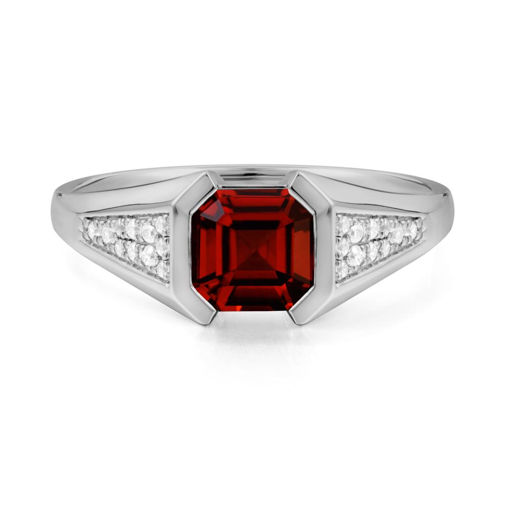 Asscher Cut Garnet Bezel Ring - LUO Jewelry #metal_platinum