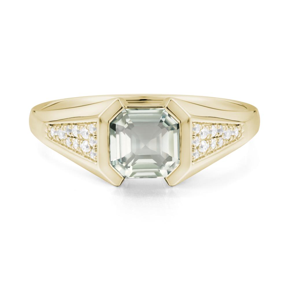Asscher Cut Green Amethyst Bezel Ring - LUO Jewelry #metal_14k yellow gold