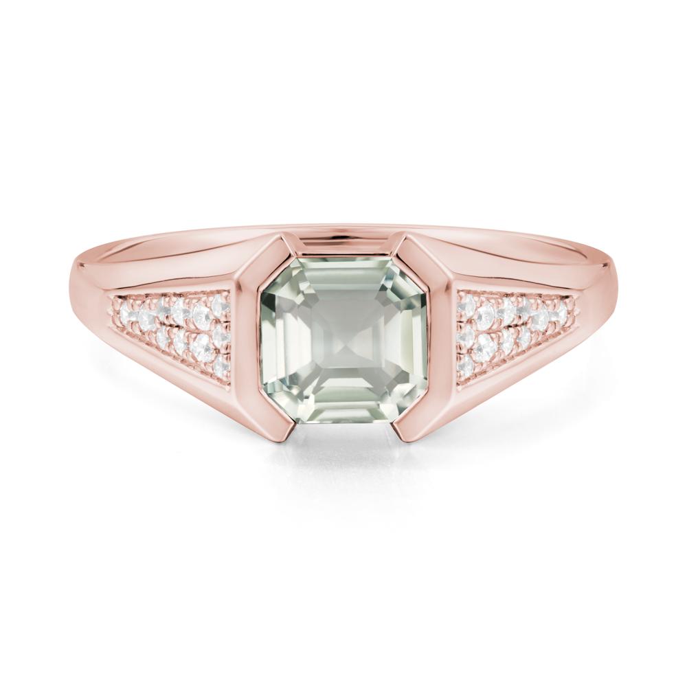 Asscher Cut Green Amethyst Bezel Ring - LUO Jewelry #metal_18k rose gold