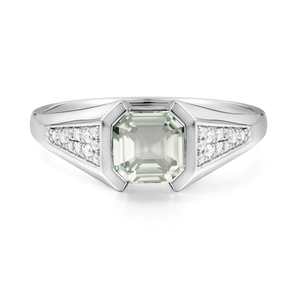 Asscher Cut Green Amethyst Bezel Ring - LUO Jewelry #metal_18k white gold