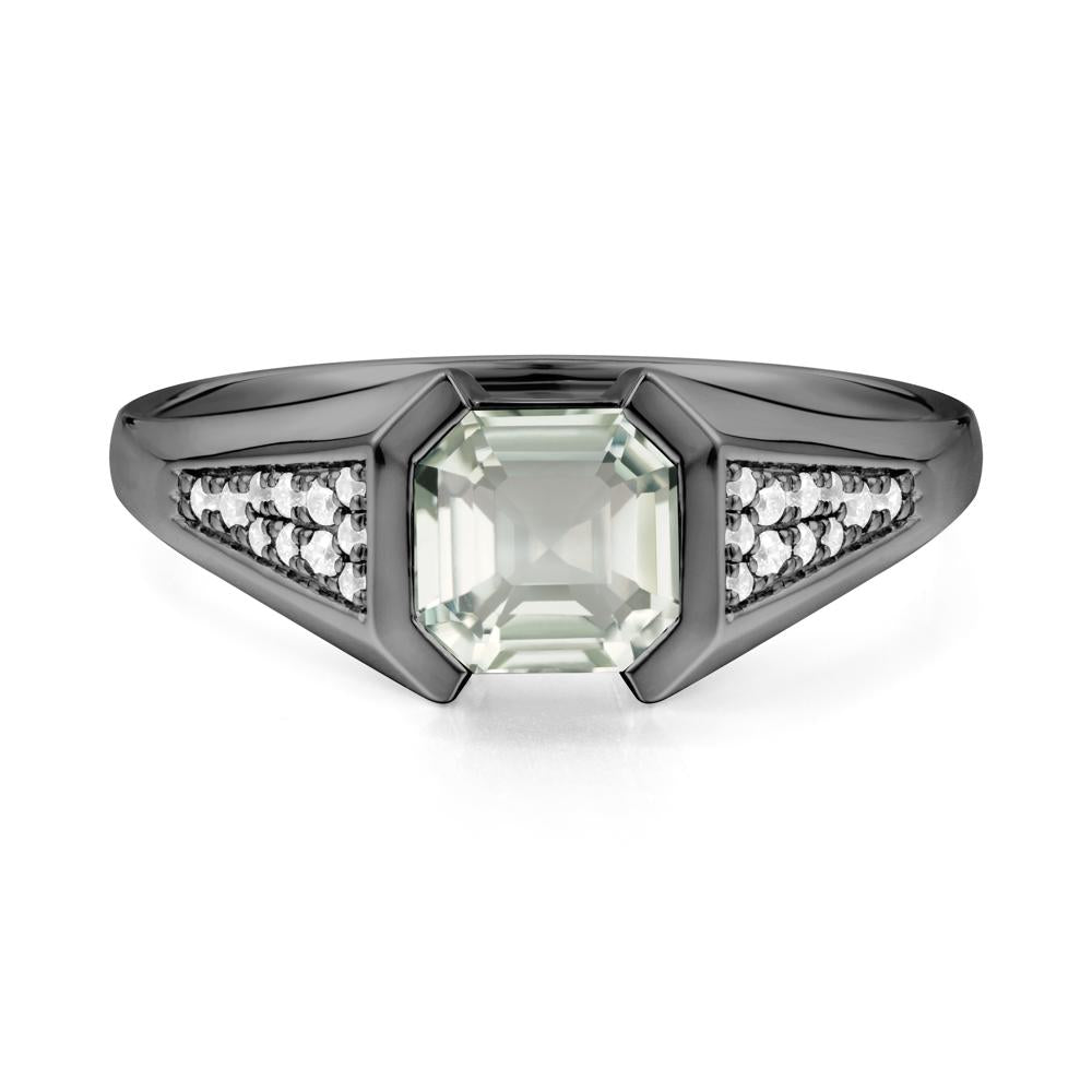 Asscher Cut Green Amethyst Bezel Ring - LUO Jewelry #metal_black finish sterling silver
