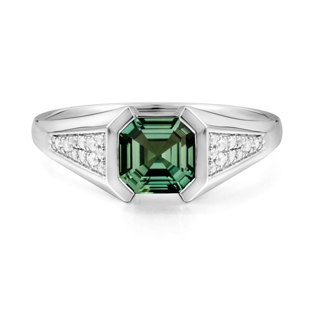 Asscher Cut Green Sapphire Statement Ring - LUO Jewelry #metal_18k white gold