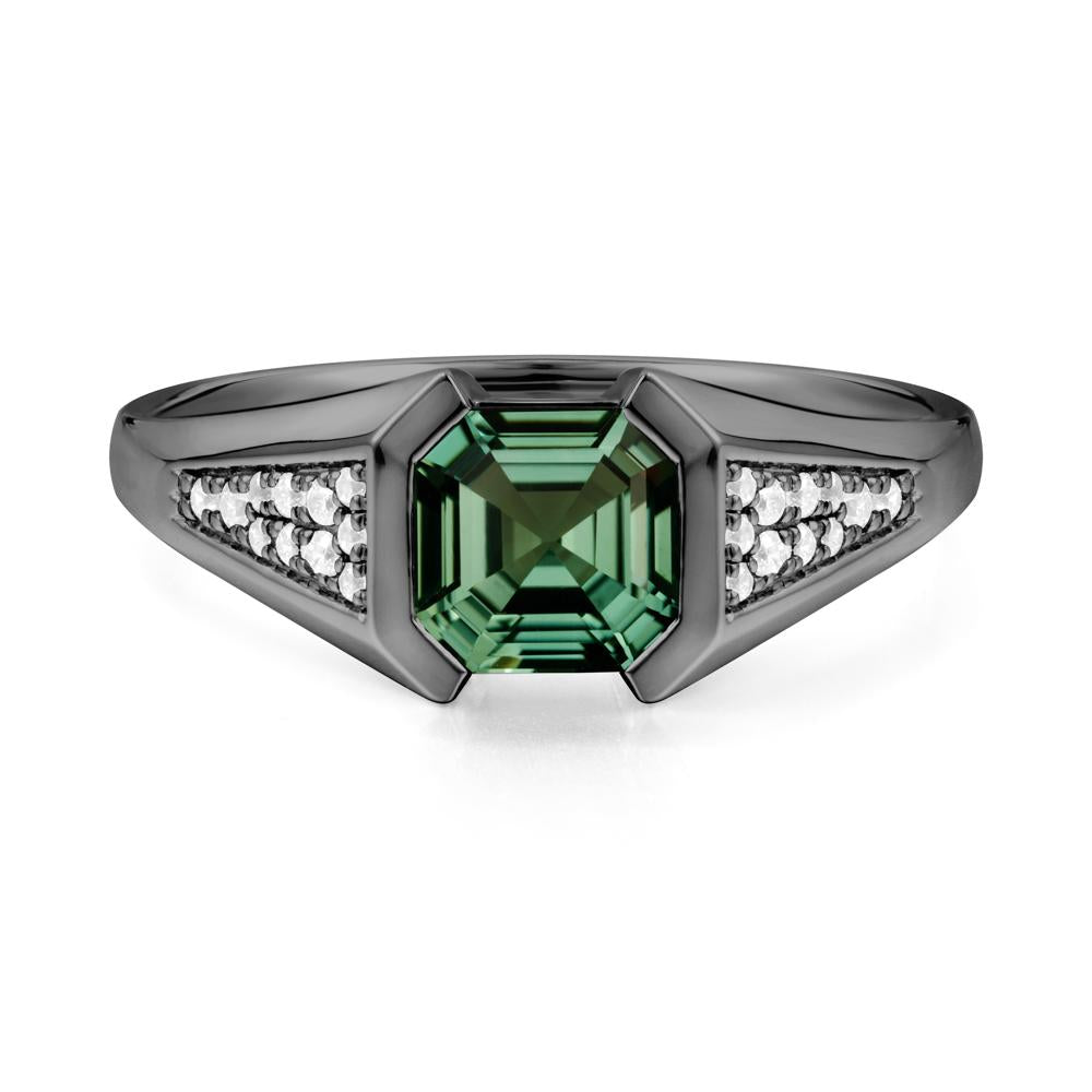 Asscher Cut Green Sapphire Statement Ring - LUO Jewelry #metal_black finish sterling silver