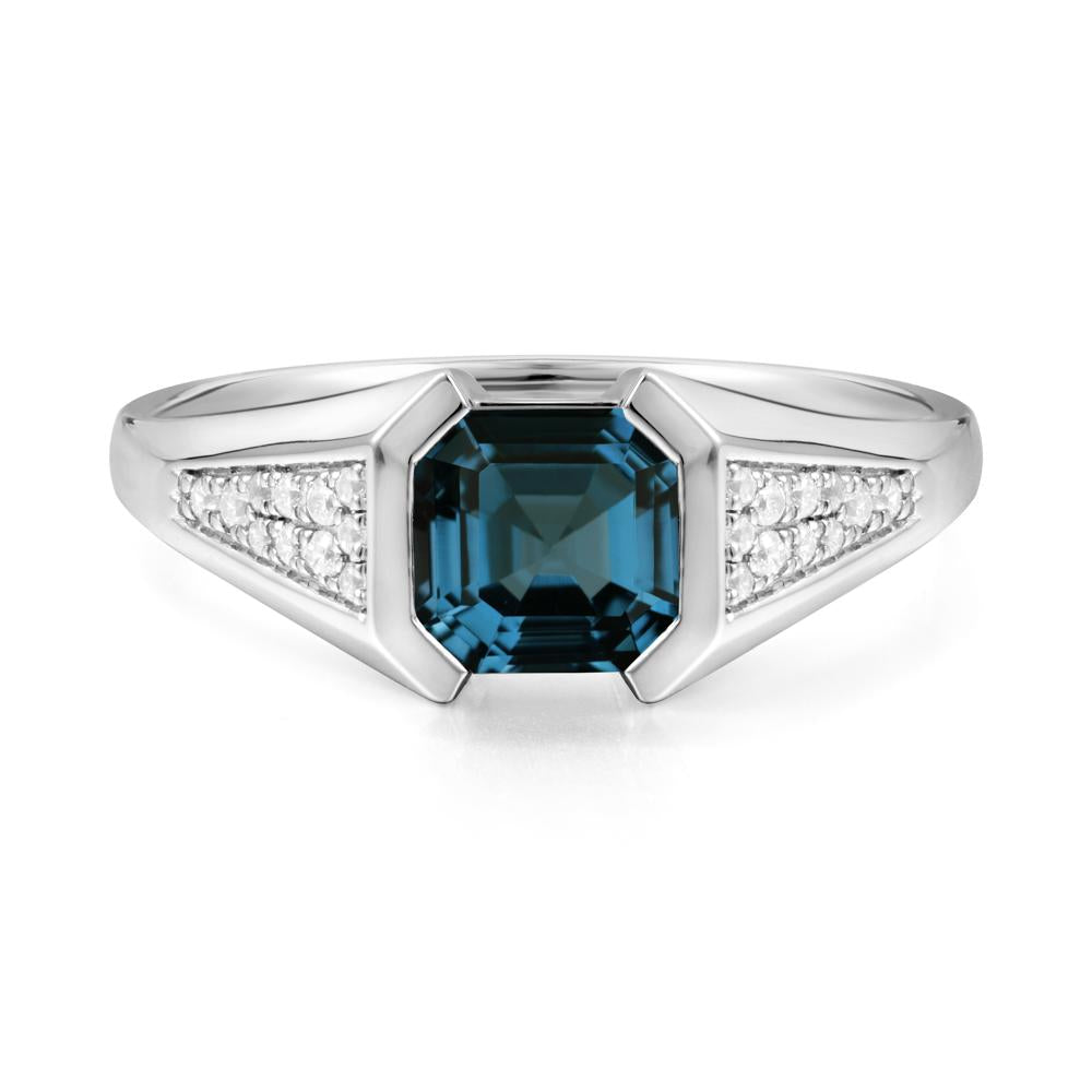 Asscher Cut London Blue Topaz Bezel Ring - LUO Jewelry #metal_14k white gold