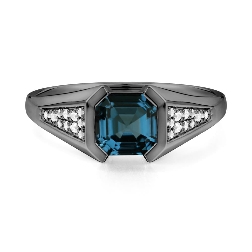 Asscher Cut London Blue Topaz Bezel Ring - LUO Jewelry #metal_black finish sterling silver