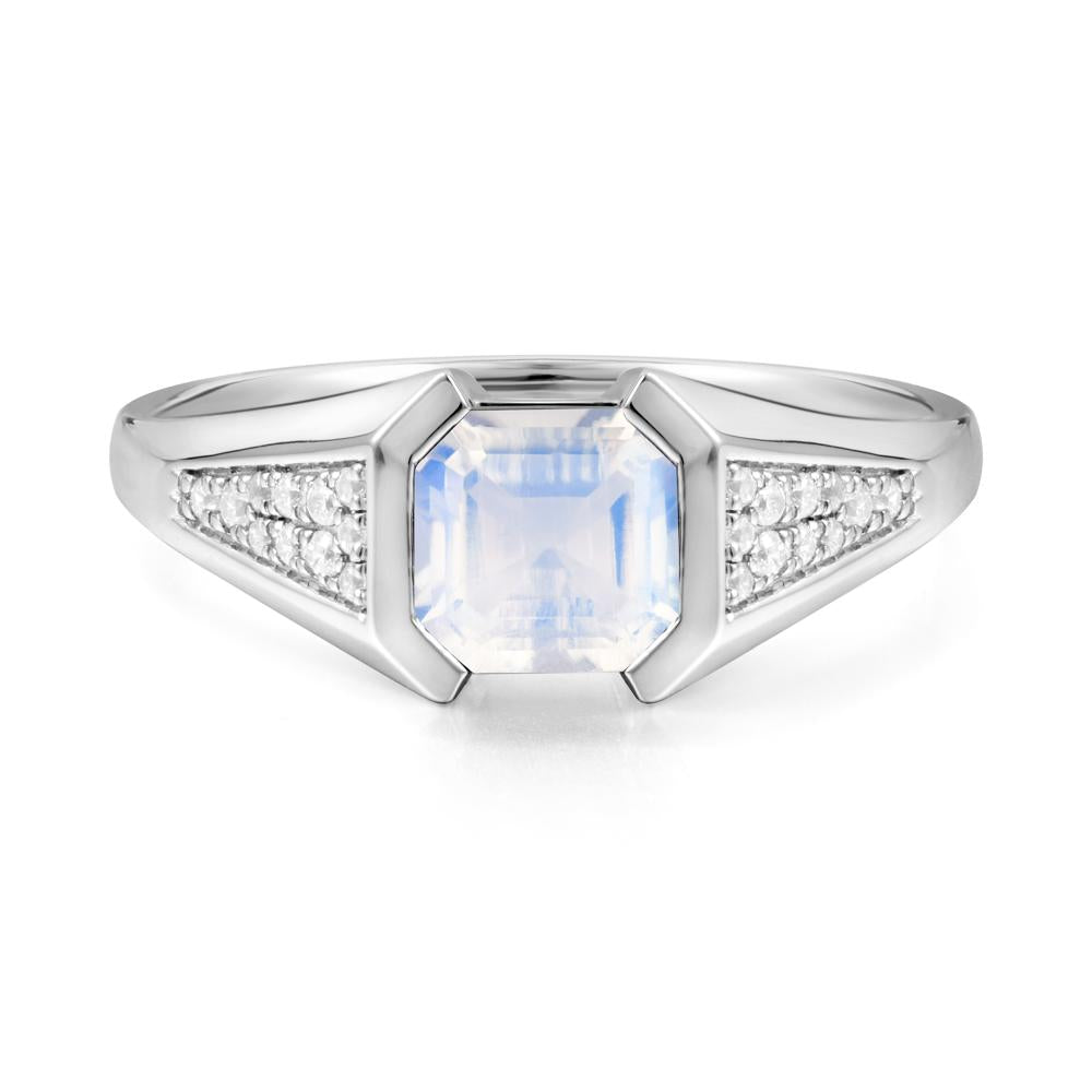 Asscher Cut Moonstone Statement Ring - LUO Jewelry #metal_18k white gold