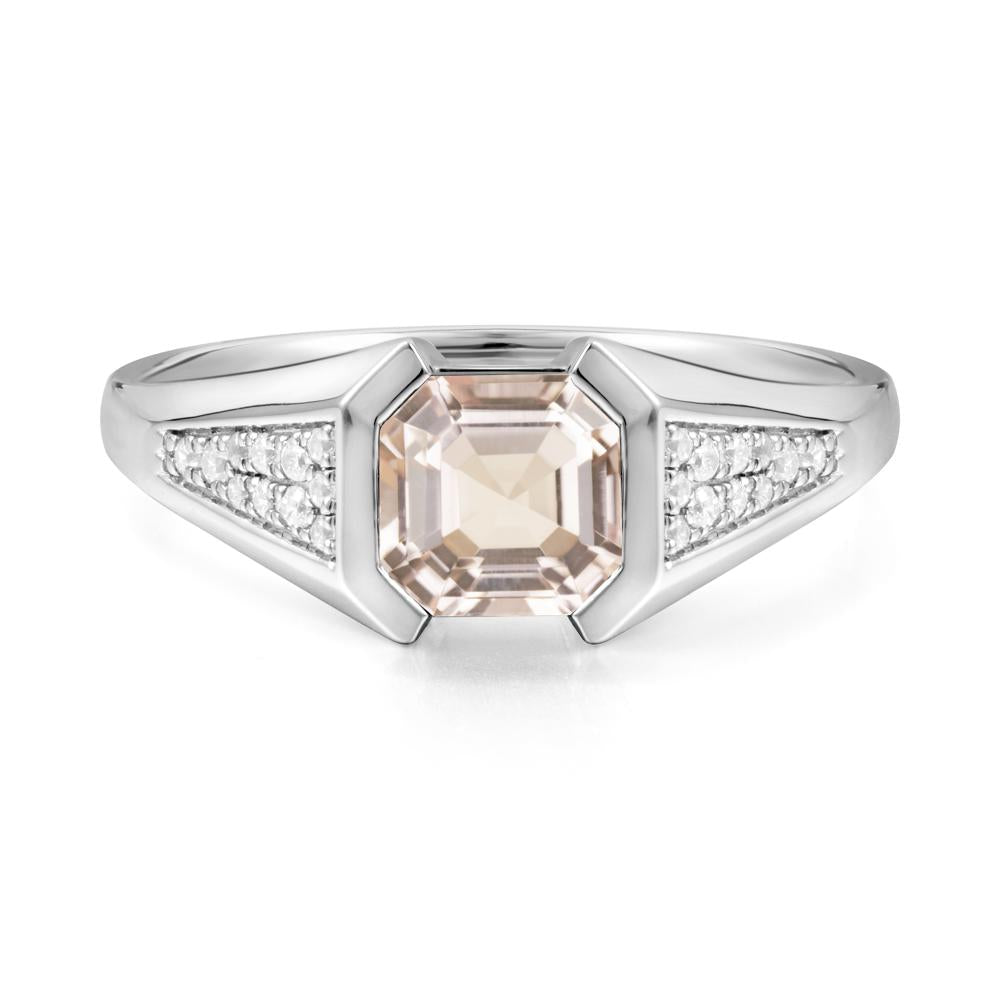 Asscher Cut Morganite Bezel Ring - LUO Jewelry #metal_18k white gold