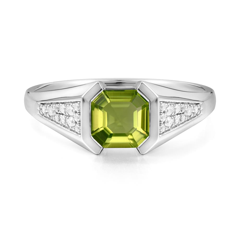 Asscher Cut Peridot Bezel Ring - LUO Jewelry #metal_18k white gold